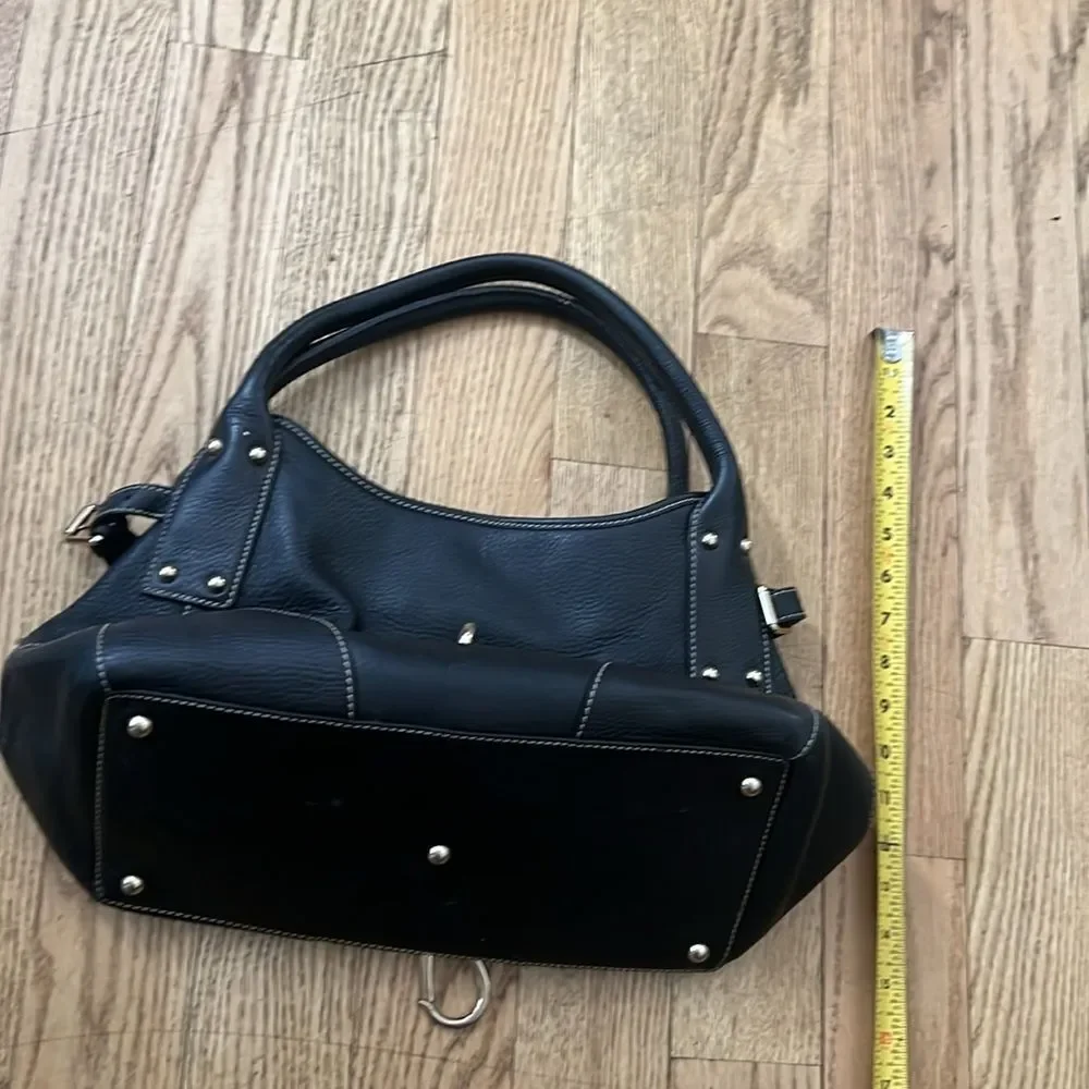 DOONEY & DOURKE BLACK LEATHER CLASP‎ SATCHEL HOBO SHOULDER BAG.